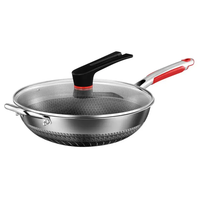 Thickening, deepening and heightening 316 stainless steel wok Non-stick skillet non-coated flat bottom non-oil smoke induction