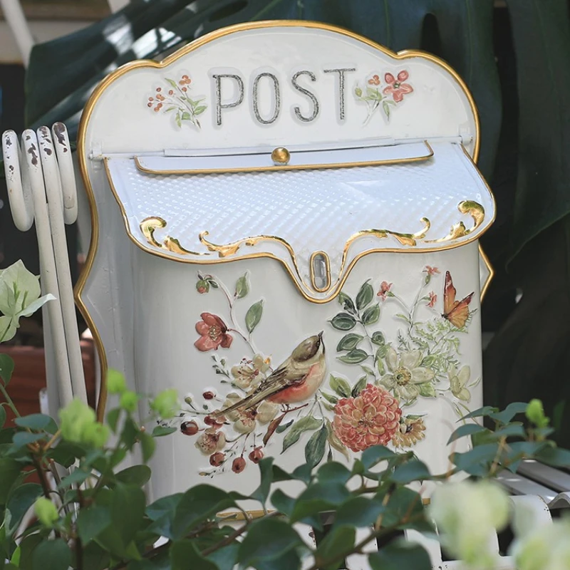 European retro wrought iron mailbox creative home suggestion box wall decoration storage box outdoor garden wall decoration