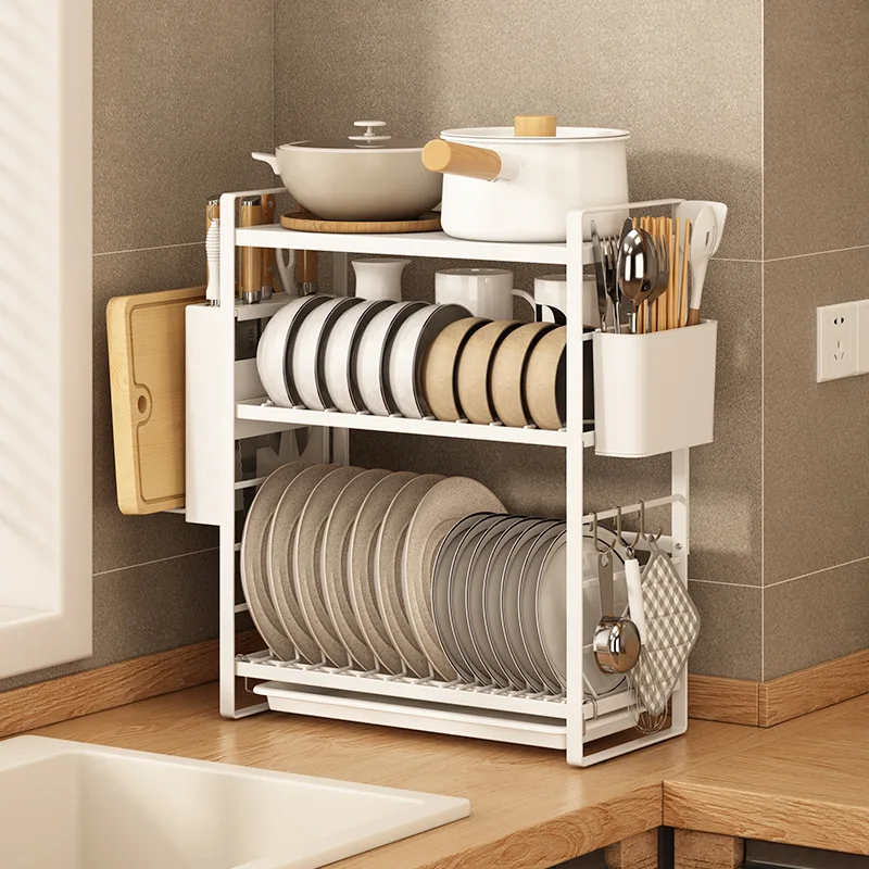 

3-Tier Adjustable Dish Drying Rack & Drainboard Organizer for Kitchen Plates with drain tableware storage rack for tableware
