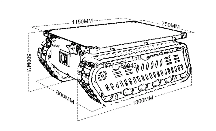 300 600kg Load RC Tank Crawler Robot Chassis with Stair Climbing Rubber Tracks and DC Brushless Motor