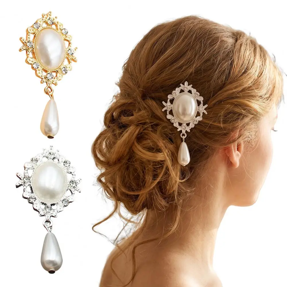 2Pcs 56x25mm Oval Metal Diamond Pearl Pendant Accessories Diy Wedding Dress Headwear Gift Box Decoration Accessories
