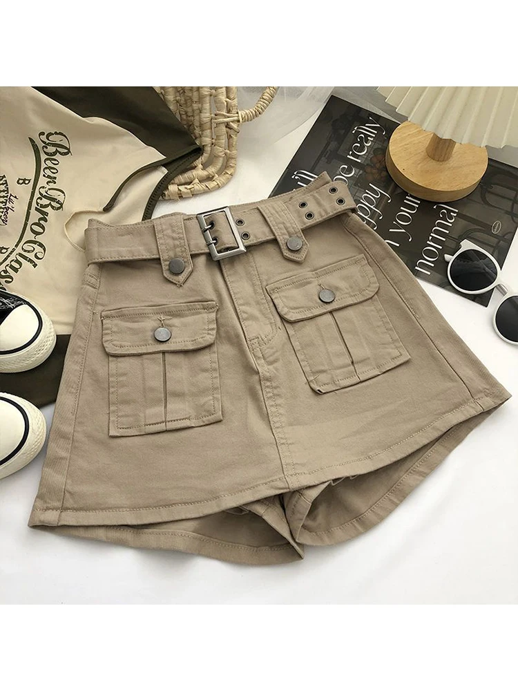 Imagem -02 - Minissaia de Cintura Alta Feminina Moda Coreana Estilo Streetwear Y2k Bolso Grande Shorts Cargo Saias Culotte Senhora Primavera 2023