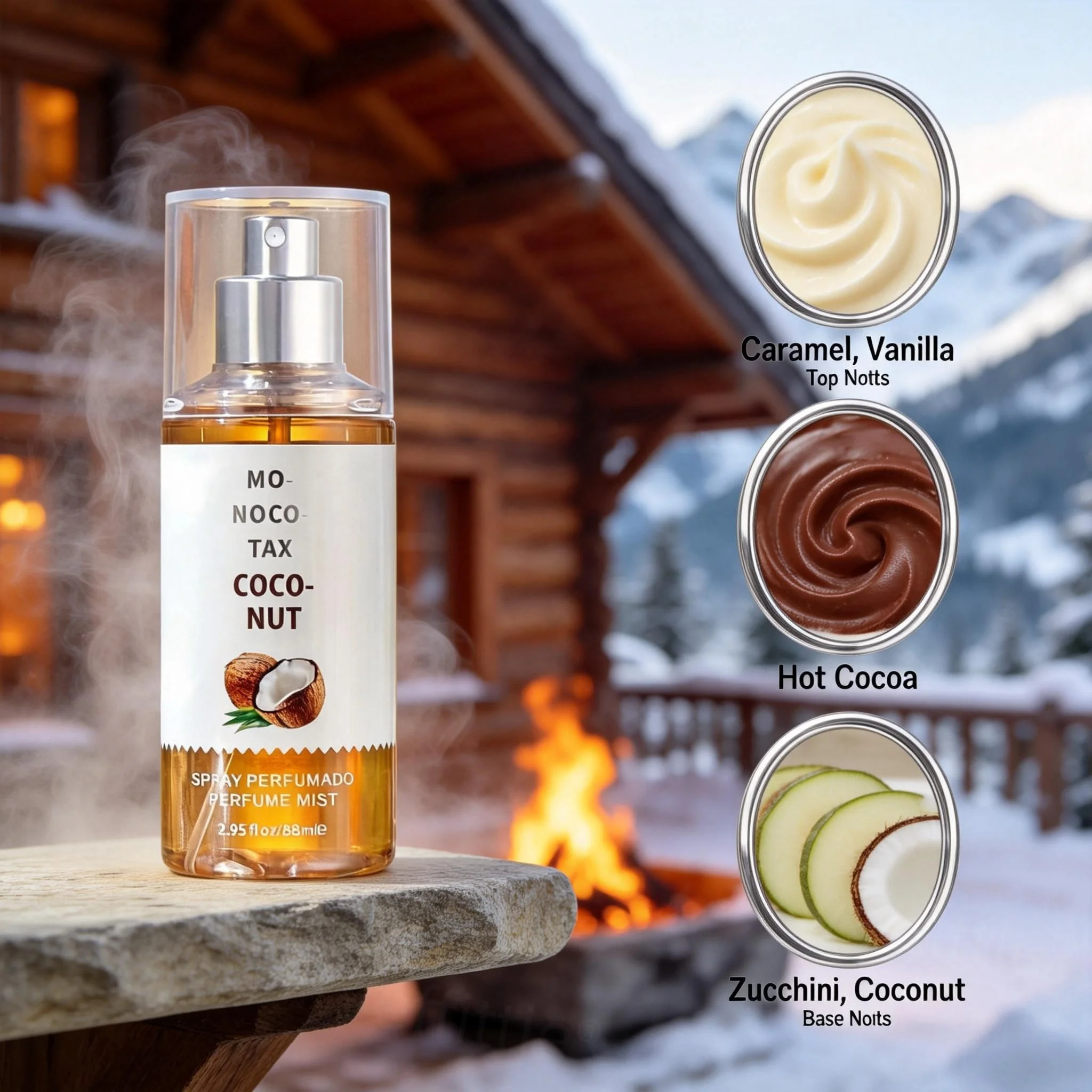 Winter Warm Caramel Coconut Mist 88ml, Long Lasting Cozy Gourmand Aroma, Amber Gradient Bottle, Winter Indoor Wear, Comfortable_voghion.com