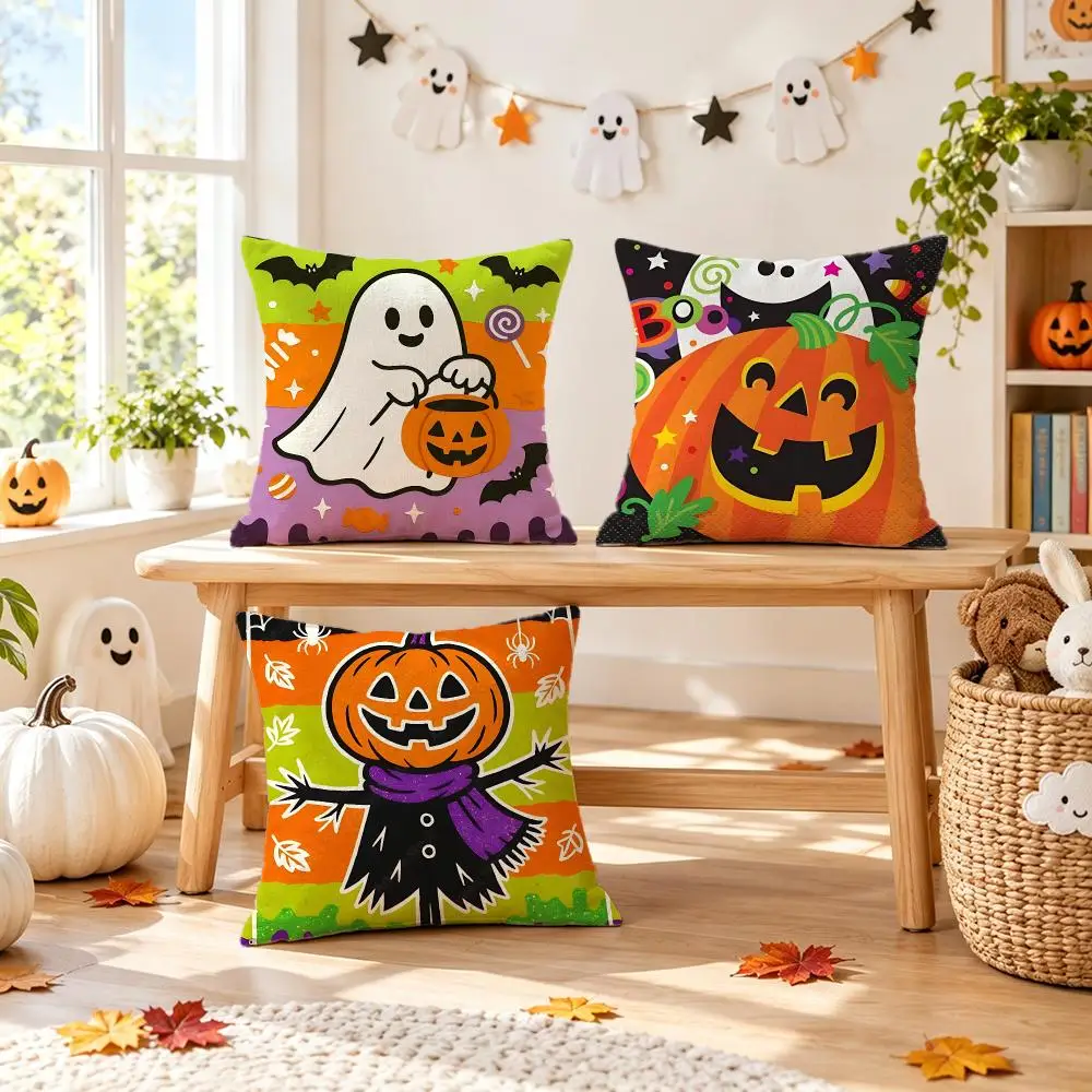 pattern Cute Halloween Craft Cushion Cover Pillow Short Plush Pillow Comfortable and Fresh Style for Living Room Bedroom Gift
