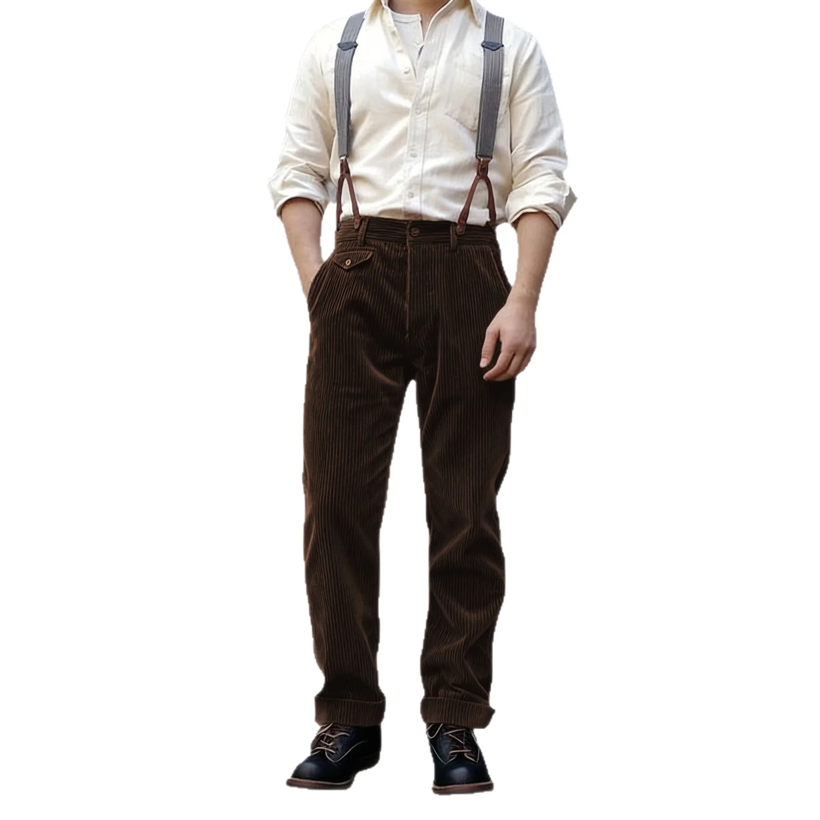 

Men's' High Waist Straight Corduroy Pants Classic Cargo Gardener Cotton Trousers Vintage Amekaji Overalls Male Clothing