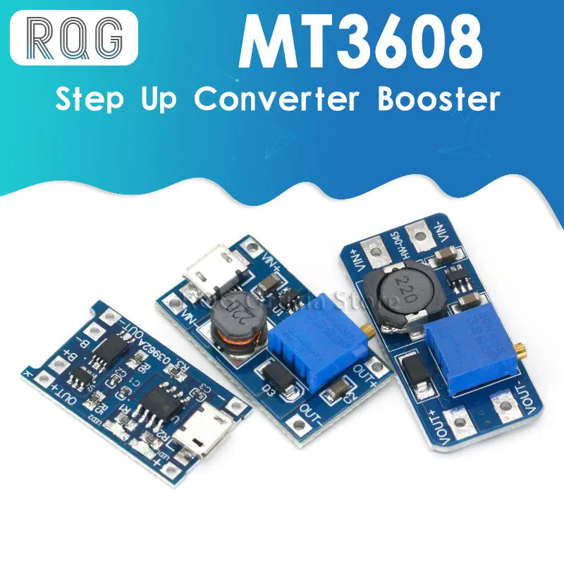 

MT3608 DC-DC Adjustable Boost Module 2A Boost Plate Step Up Module with MICRO USB 2V-24V to 5V 9V 12V 28V