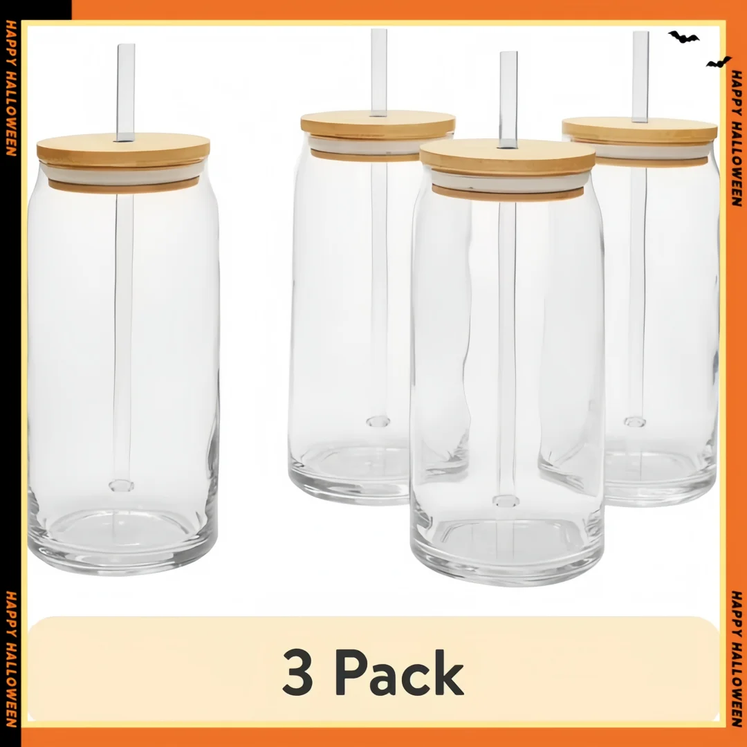 

3-Pack Glass Tumblers with Lids & Straws, Reusable Cups for Smoothie, Iced Beverages