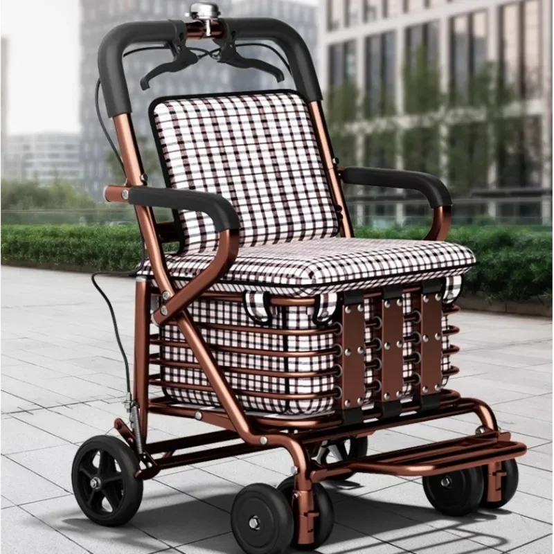 Shopping cart with dual brakes and anti slip small car, comfortable seat, stable heavy-duty small cart, convenient for groceries