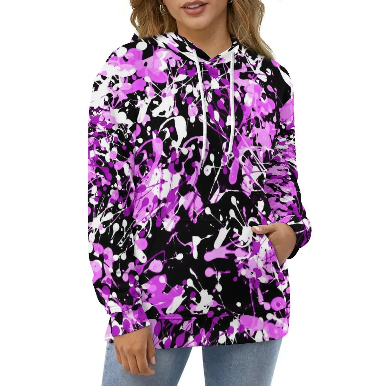 Splatter Paint Casual Hoodies Colorful Print Cool Hoodie Women Long Sleeve Harajuku Graphic Loose Oversize Tops