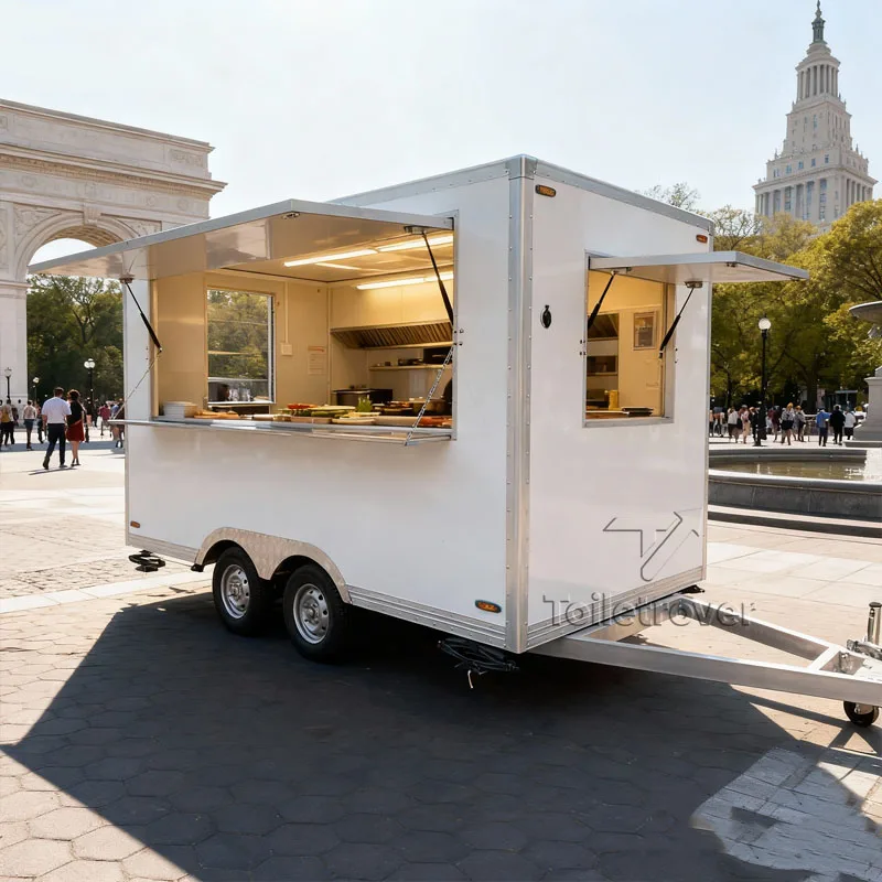 

Custom Unique Square Food Trailer Pizza Hot Dog Ramen Smoothie All Food Trucks & Trailer With Full Kitchen
