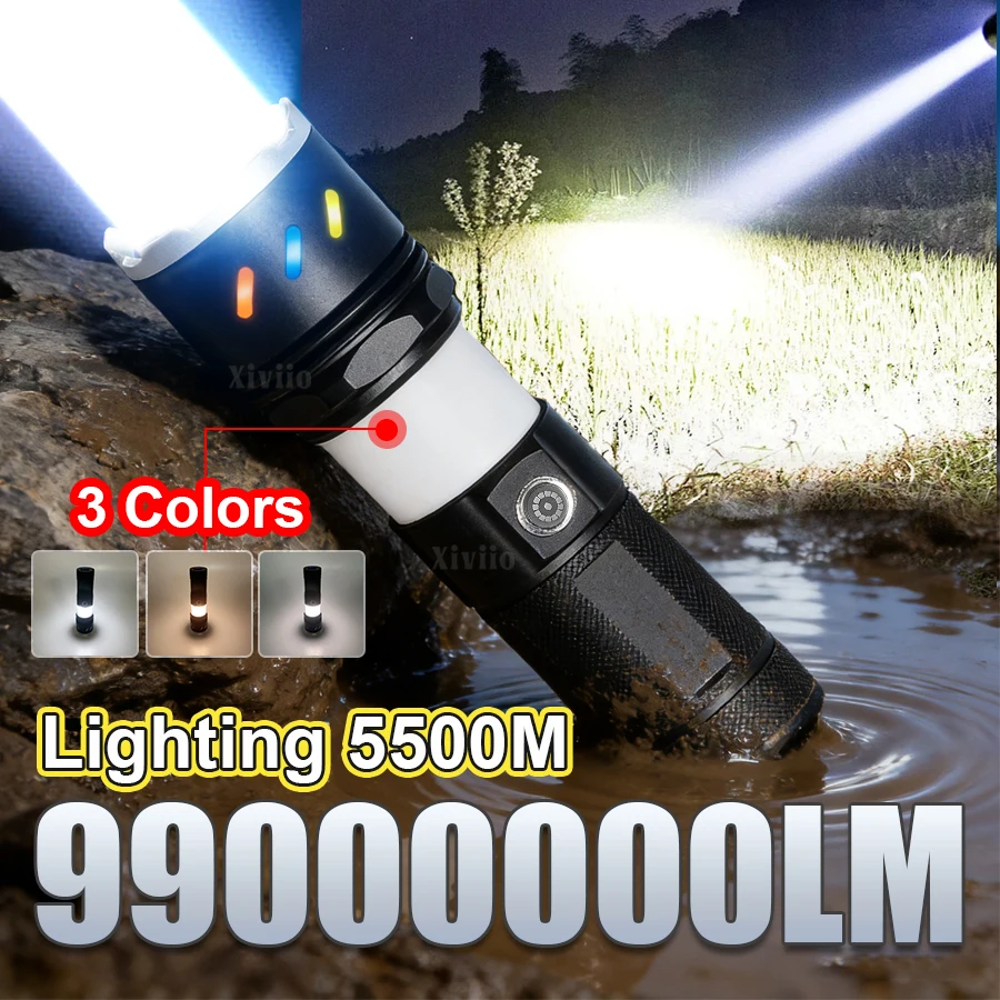 

Суперяркий фонарь 99000000LM, мощный фонарик с дальним лучом, COB-подсветка, перезаряжаемые фонари для активного отдыха, рыбалки, кемпинга