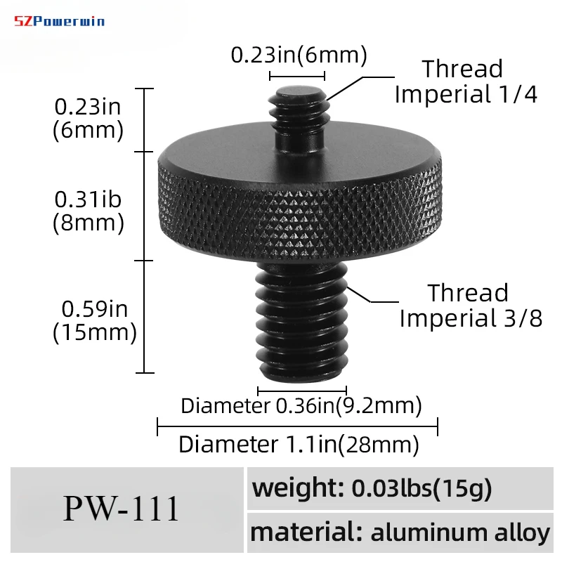 SZPowerwin 1/4 do 3/8 cala śruba aluminiowa stabilność śruba konwersyjna aparatu statyw płyta szybkiego uwalniania śruba mocowanie adaptera