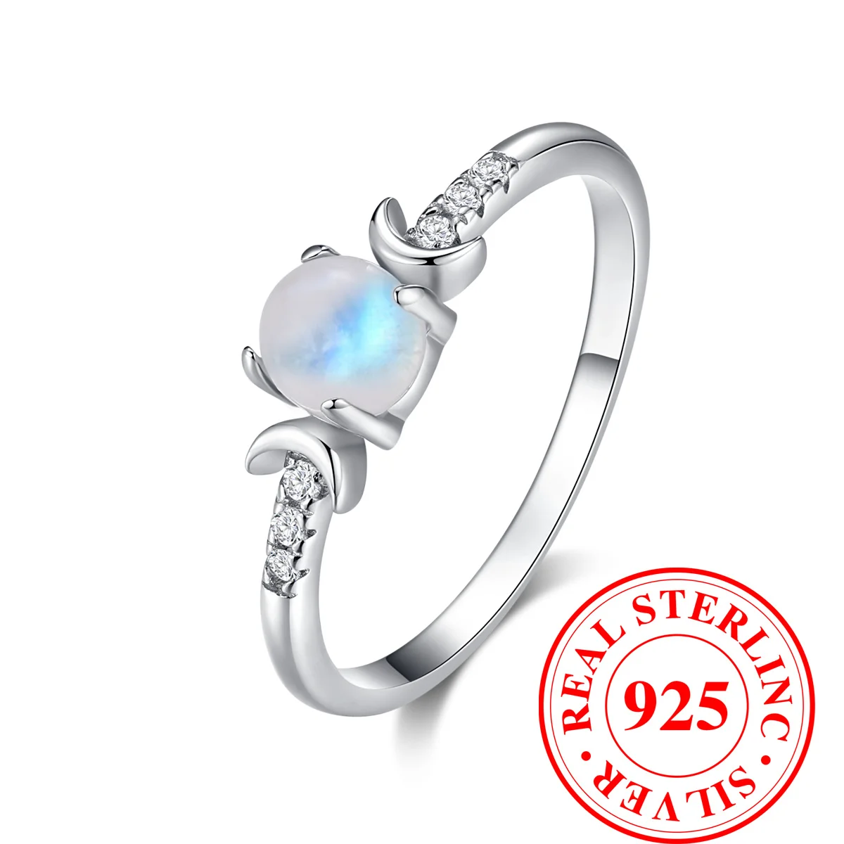 Female Cute Small Round Nature Moonstone Ring Vintage Real 925 Sterling Silver Moon Wedding Jewelry For Women