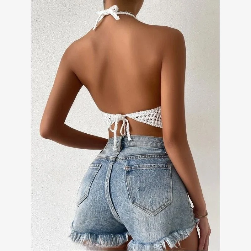 Nouveau 2023 femmes tricoté sangle creuse suspendus Ne cravate Ba haut EBAY Sle gilet de transport couleur Pure autres matériaux 00%
