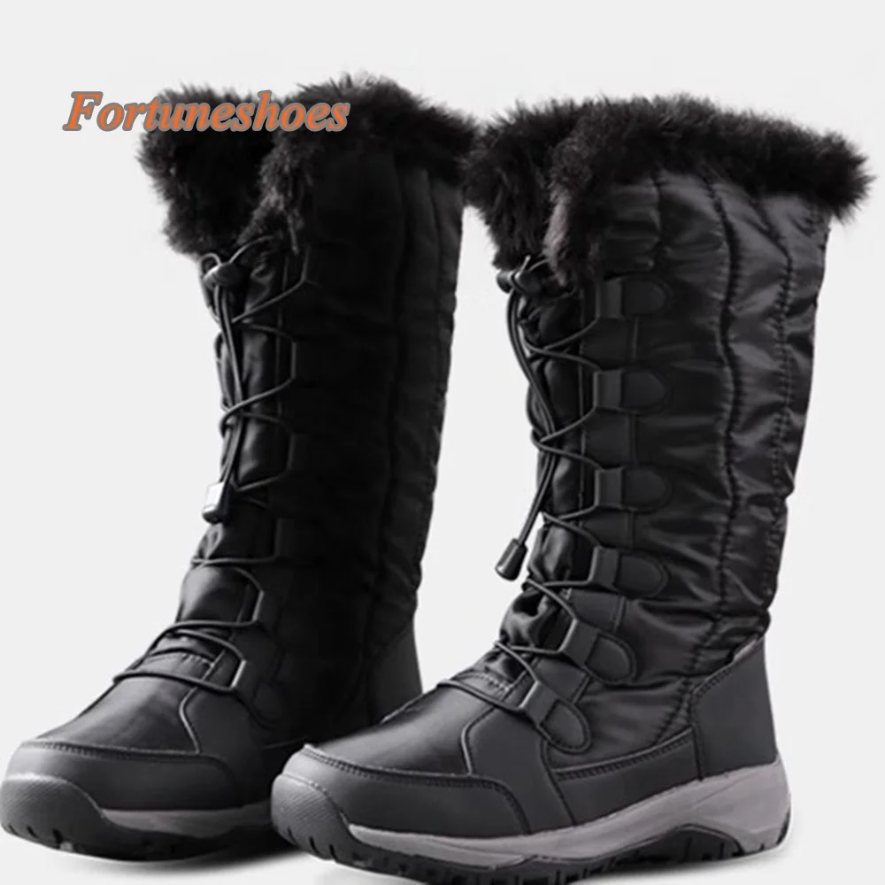 Botas femininas com faixa elástica, bico redondo, patchwork, joelho alto, salto grosso, moda casual, 2021, mais novo, outono/inverno, botas de neve