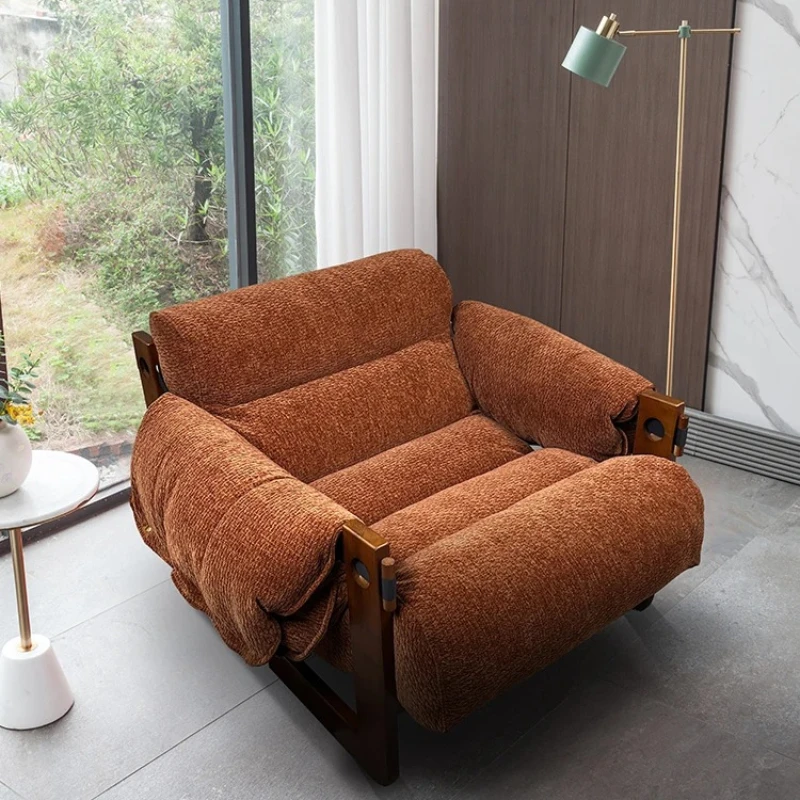 Medieval fabric art living room modern designer single sofa casual solid wood lazy person can sleep or lie down