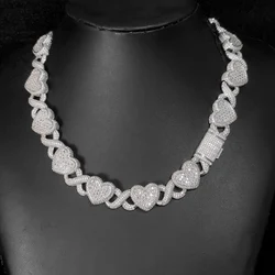 ESKEEM Women's 15mm White Gold Plated Cuban Link Choker Iced out Jewelry Bling Zircon Heart infinite Link Chain Necklace