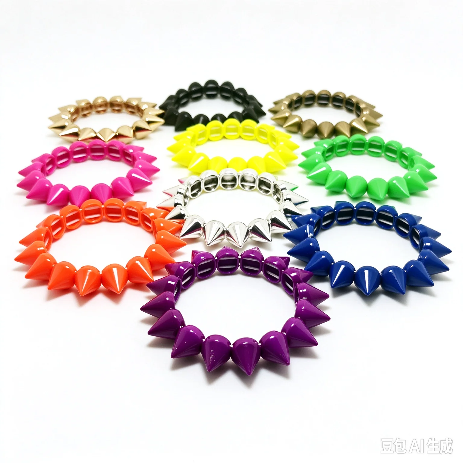 Cuspidal Spikes Elastic Studs Bracelets For Women,Rock Punk Style Stretch Rivets Wristband Fashion Hip Hop Party Jewelry