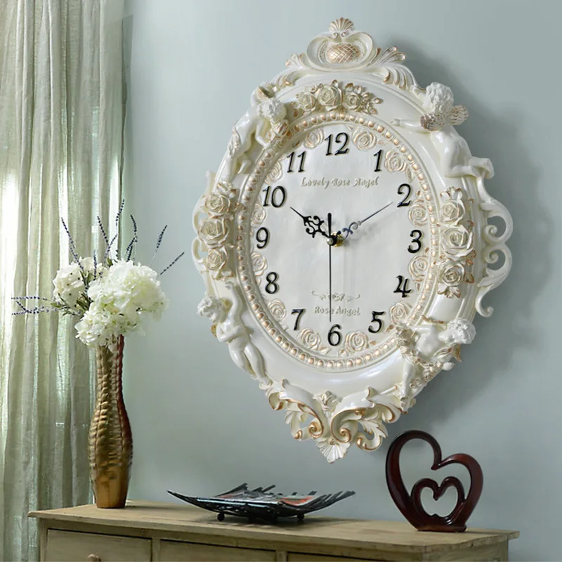 European Angel Wall Clock Living Room Creative Art Clock Resin Decorative Quartz Clock Home Bedroom Silent Wholesale