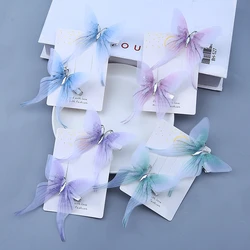 Organza Fabric Butterfly Appliques, Double Layers, Rhinestone Butterfly for Doll Dress Embellishment, Garment Decoration, 6Pcs