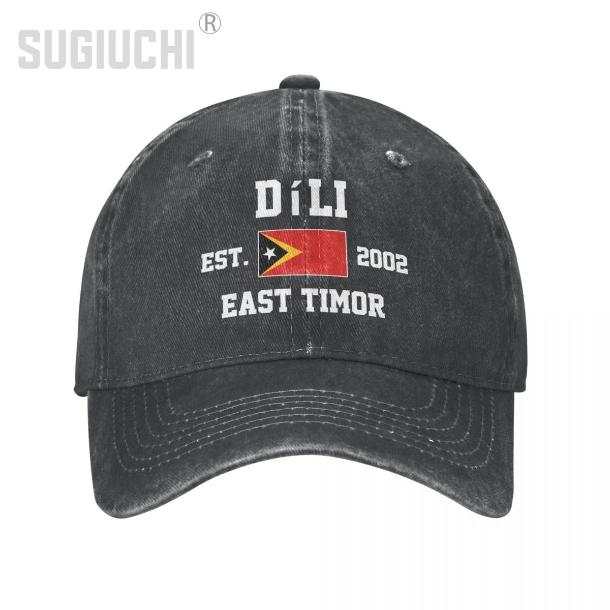 Flag of East Timor EST.2002 Dili Unisex Adult Charcoal Washed Denim Baseball Cap Men Vintage Cotton Dad Patriotic Trucker Hat