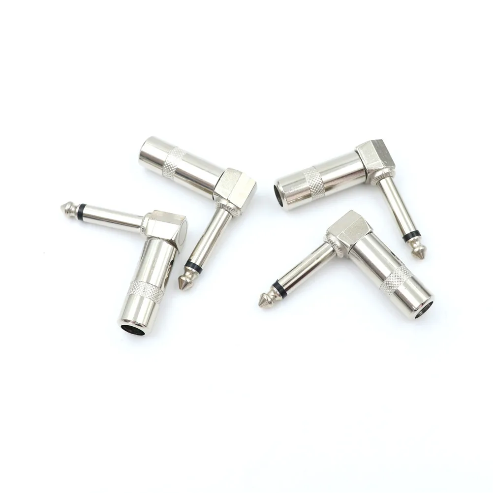 4pcs 1/4 Inch 6.35mm  L-shape Jack Right Angle Male Mono Plug Connector For Guitar Audio