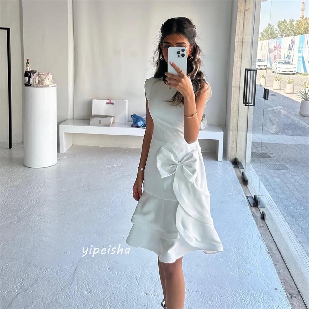Customized Jiayigong     s Bow Tiered Graduation A-line O-Neck Bespoke Occasion es Knee-Length
