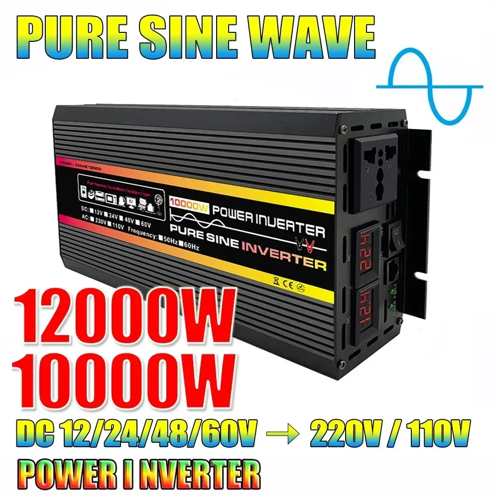 12000W/10000W Pure Sine Wave Power Inverter LED Display Power Inverter Transformer 12V 24V 48V 60V TO 220V Voltage Converter