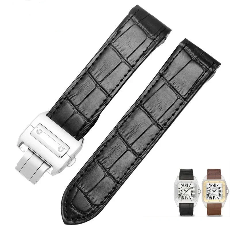 

High-end Genuine Leather watch strap for cartier Santos strap Santos 100 men's and women's folding clasp 20mm 23mm watchband