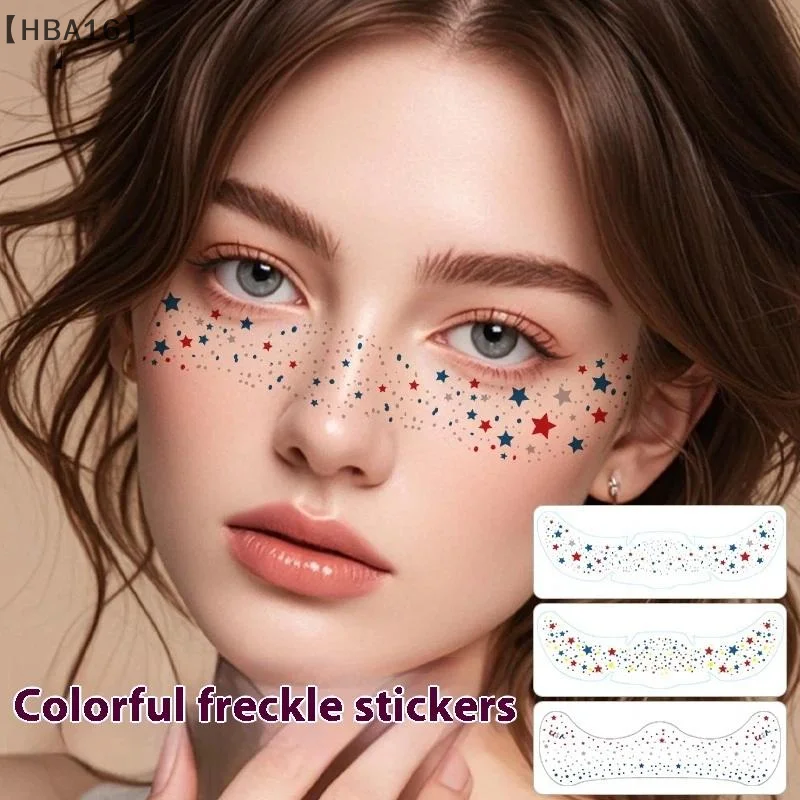 [[HBA16] 6 ورقات متعددة الألوان النمش ملصقات الوشم المؤقت الساخن ختم النمش ماكياج بقع ماكياج الوجه