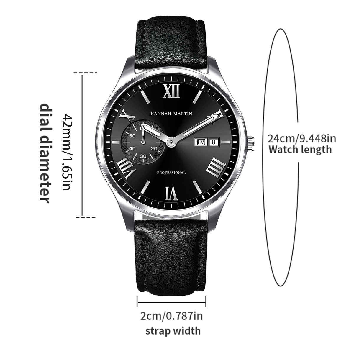 ساعة كوارتز رجالية أصلية ماركة هانا مارتن موضة تقويم مزدوج توقيت أسود كاجوال هدية ساعة معصم للرجال reloj hombre