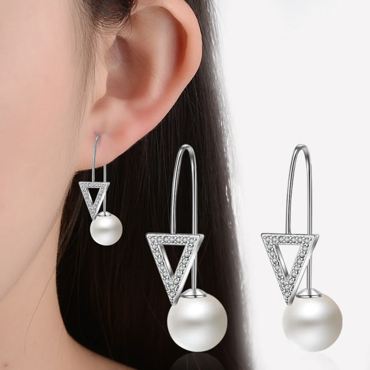 Piercing Styles Rhinestone Geometric Triangle Gothic Greek Sorority DELTA Pearl Earrings For Women