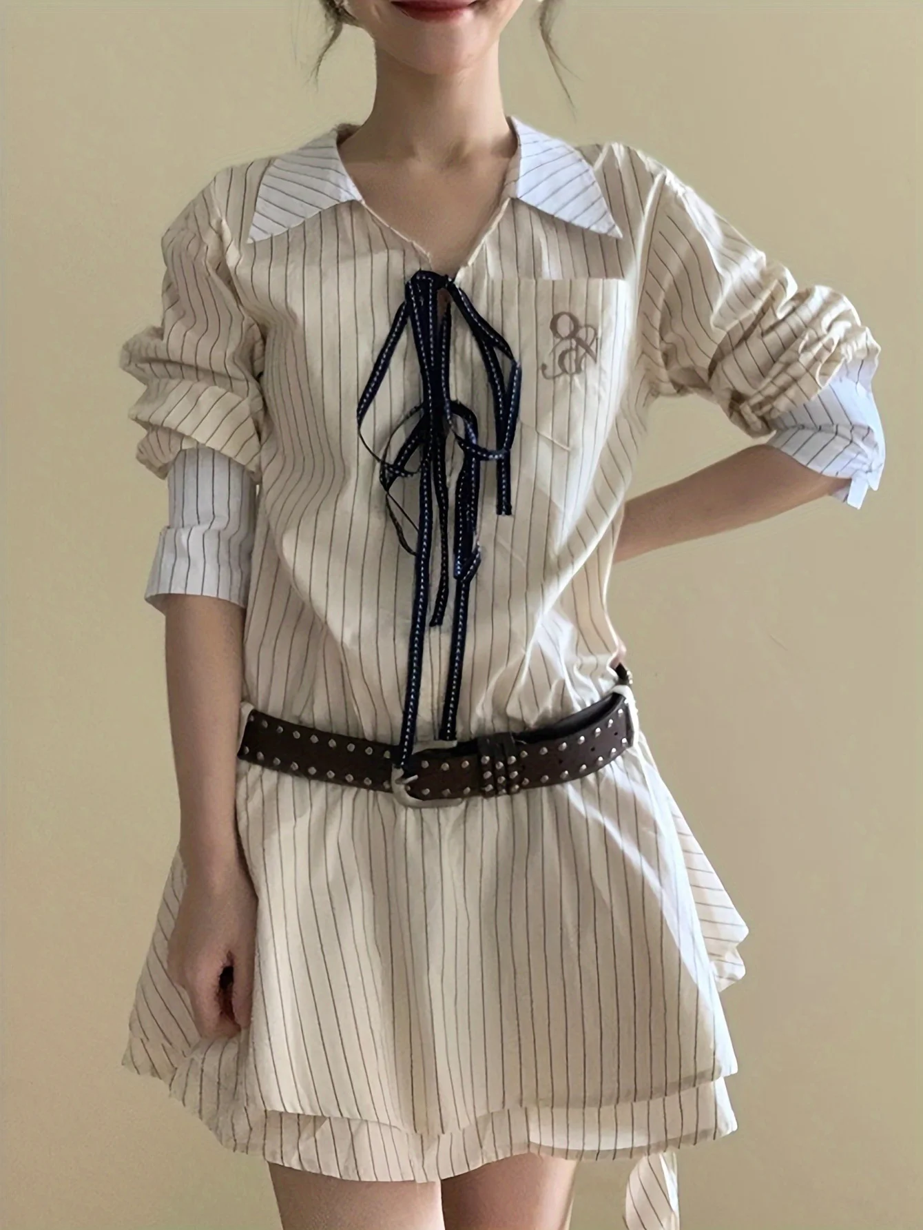 Sweet and cool striped patchwork shirt and dress