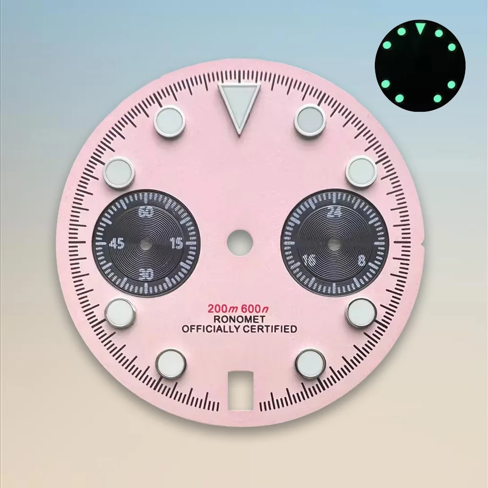 Watch modification parts 29.5mm S Dial Panda Dial Fit VK64 Movement Green Luminous High-Quality Dial Watch Accessories