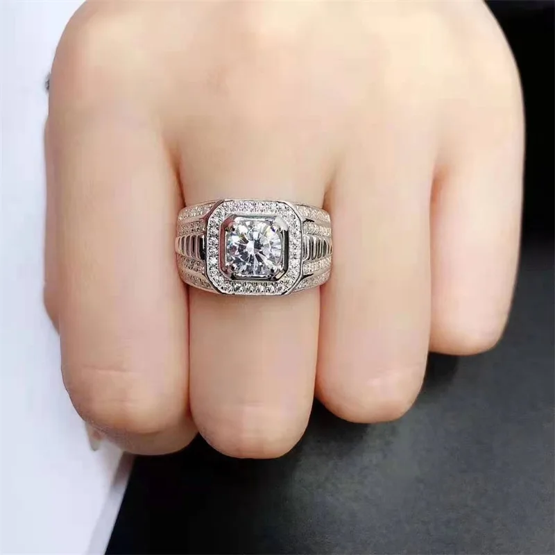 Luxury Platinum Solid Platinum Men's Diamond Gold Ring PT950 Powerful Proposal Wedding Gift Beautiful
