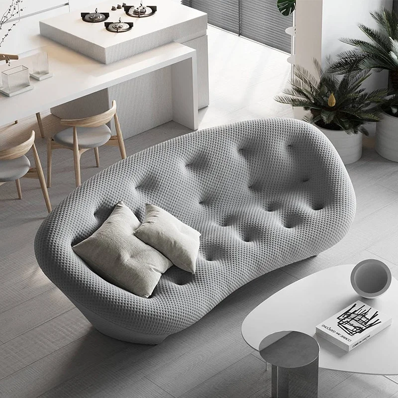 French Minimalist Shell Sofa Fabric Sofa Irregular Cream Style Cloud Shape Small Spaces Apartments Villas Hotel Application
