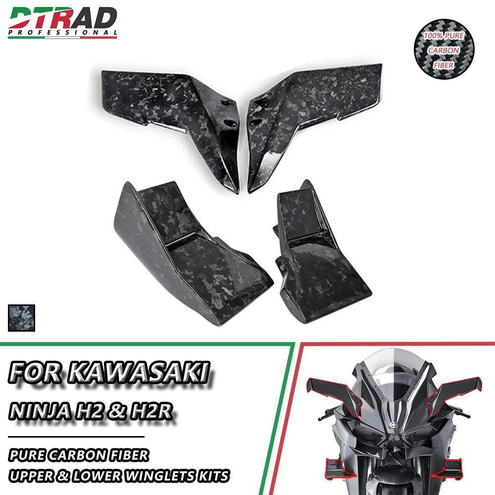 Upper Lower Winglets For KAWASAKI NINJA H2 H2R 2015+ Forged Glossy Carbon Fiber Air Deflector Wings Motorcycle Accessories