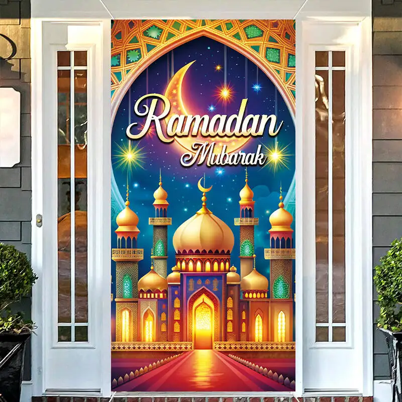 

Eid Party Theme Background Ramadan Mubarak Decorations for Home Islamic Muslim Kareem Eid Al Adha Door Cover Prop Gift Poster