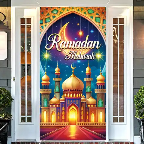Eid Party Theme Background Ramadan Mubarak Decorations for Home Islamic Muslim Kareem Eid Al Adha Door Cover Prop Gift Poster