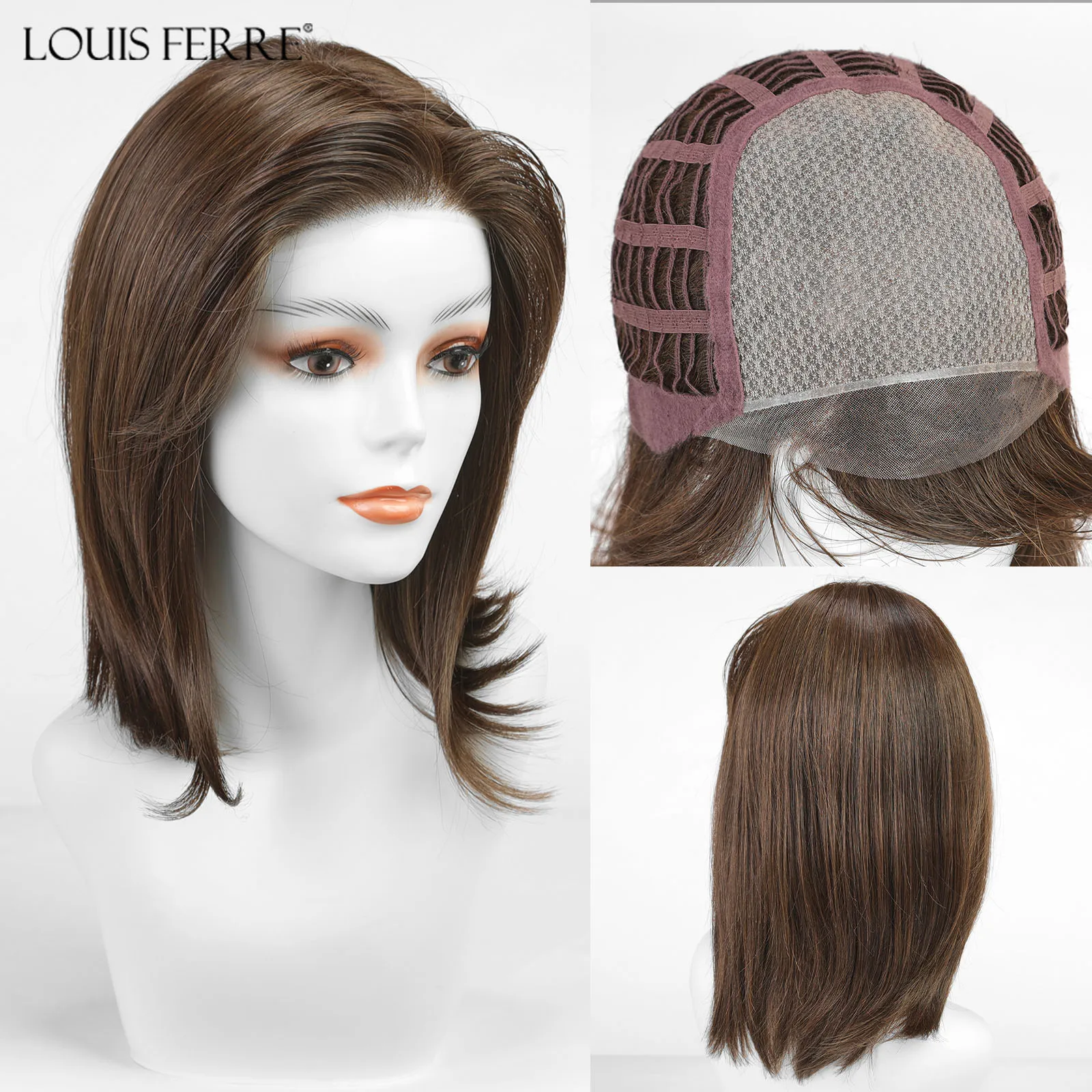 

Short Straight Brown Wigs for Women Monofilament Lace Front Wig With Bangs Hand Tied Imported Silk Futura Fiber Glueless Wig