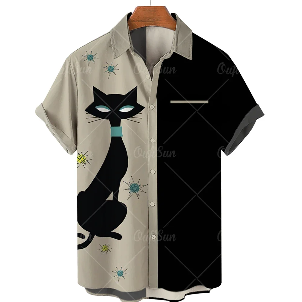 

Men's Graffiti Pattern Cat Cartoon Short Sleeve Floral Casual Social Vintage Shirt For Men Blouse Luxury Designer Y2k Clothes