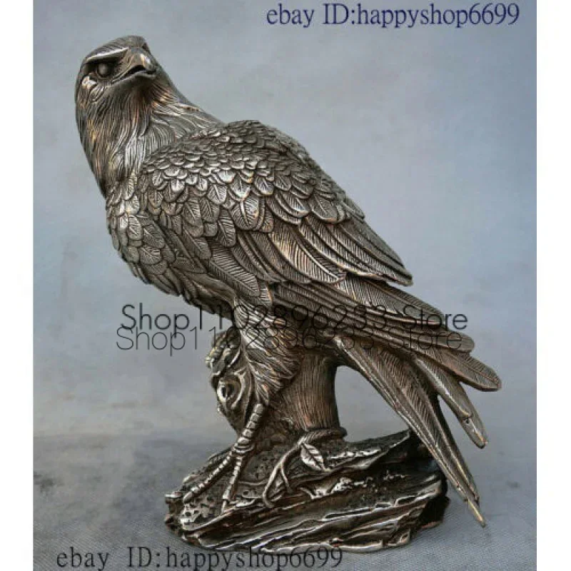 Old China Silver Carved Beautiful Sculpture Powerful Fine Good luck Eagle Statue