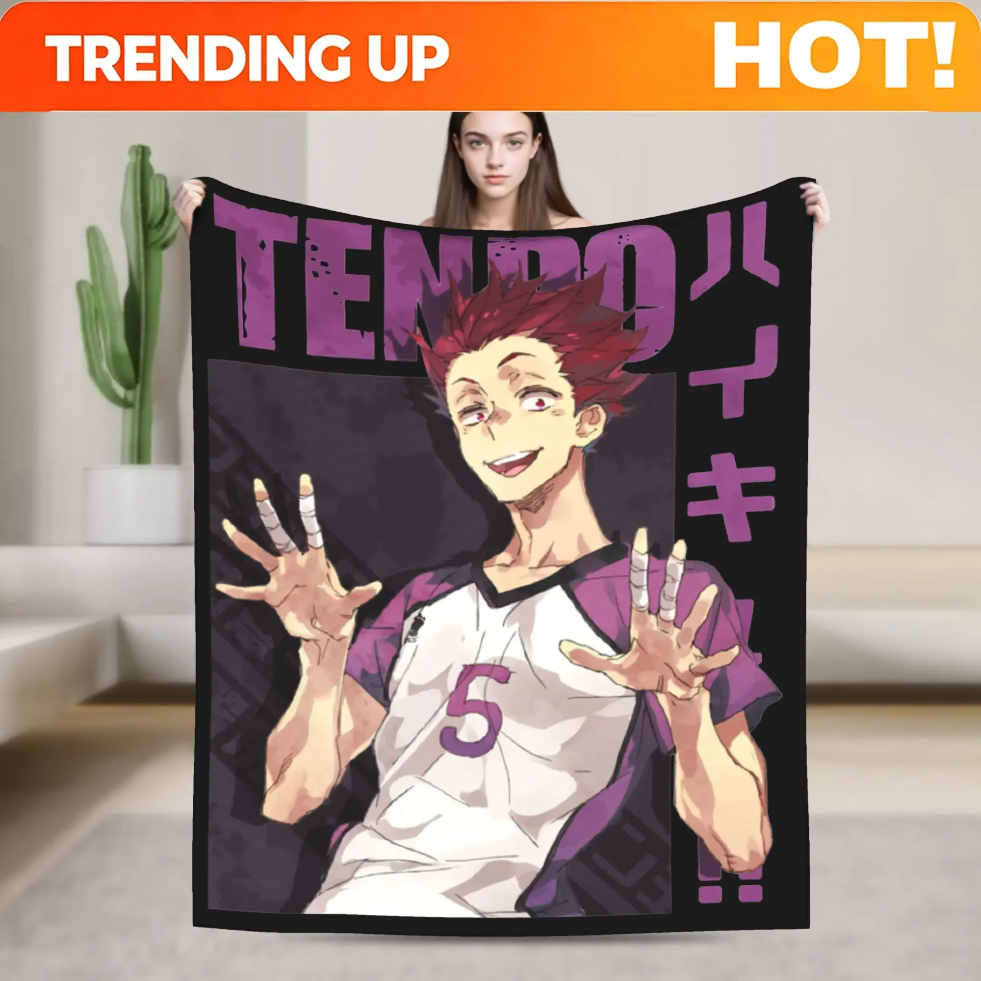 Custom Haikyuu Tendou Blankets Fleece Printed Hinata Karasuno Volleyball Kageyama Throw Blankets For Bedding Outdoor Plush Thin