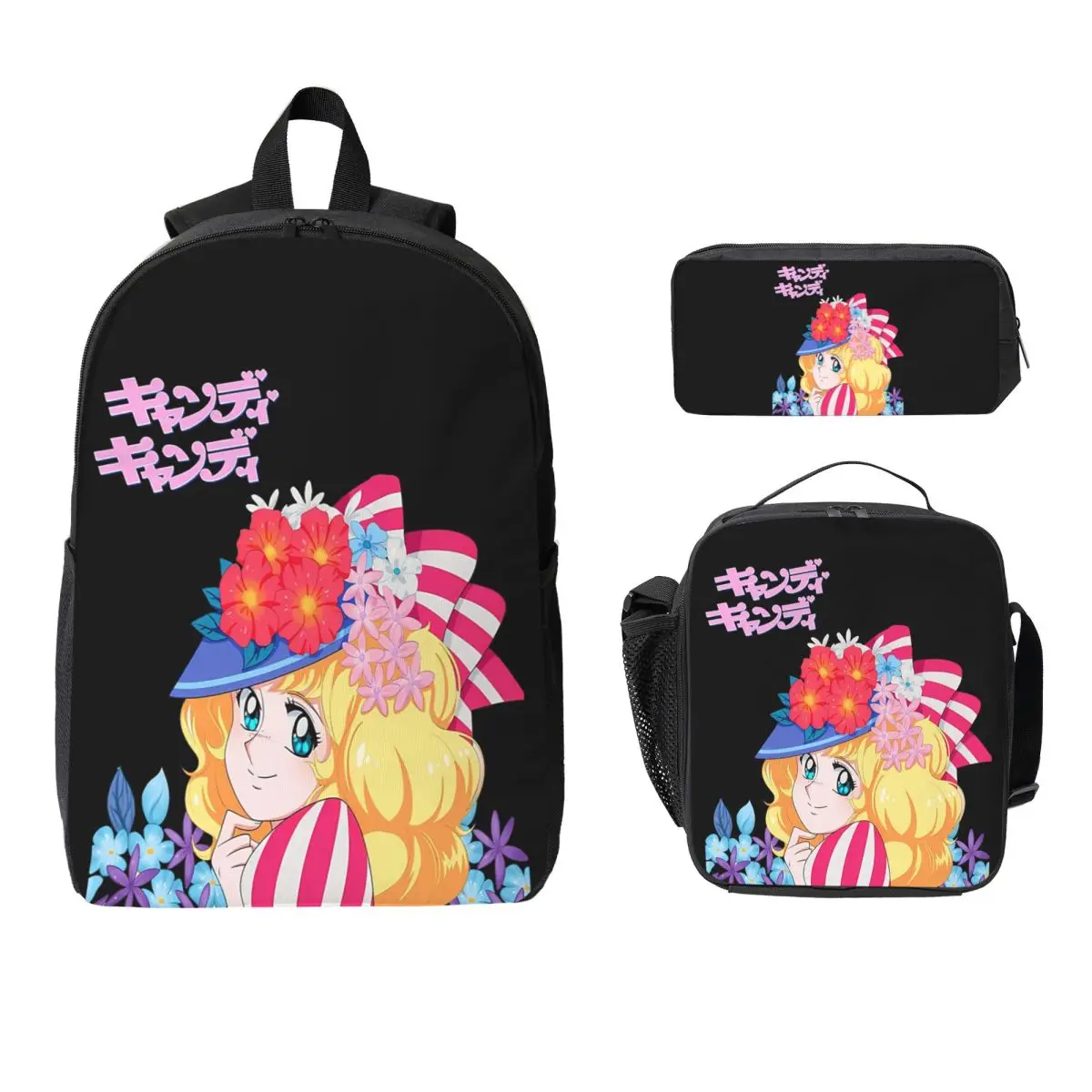 Candy Candy Anime Manga Backpack Student BookBag School Bag Laptop Shoulder Bags 3ps Insulated Lunch Bag Pencil Case