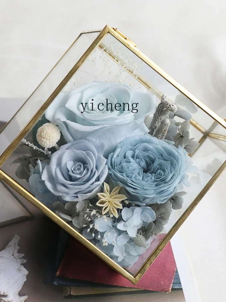 ZK Preserved Fresh Flower Rose Cube Greenhouse Gift Box Dried Flowers Bouquet Decoration for Birthdays and Valentine's Days Gift