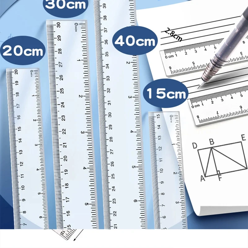 15/20/30cm Clear Plastic Ruler Blue Straight Ruler Cute Student School Office Stationery