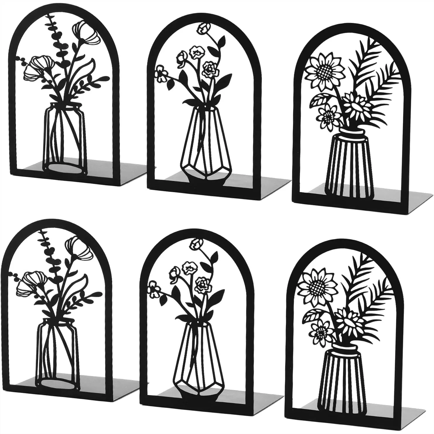 

3 Pair Metal Bookends Decorative Book Stopper for Heavy Books with Floral Design for Home School Office Shelf