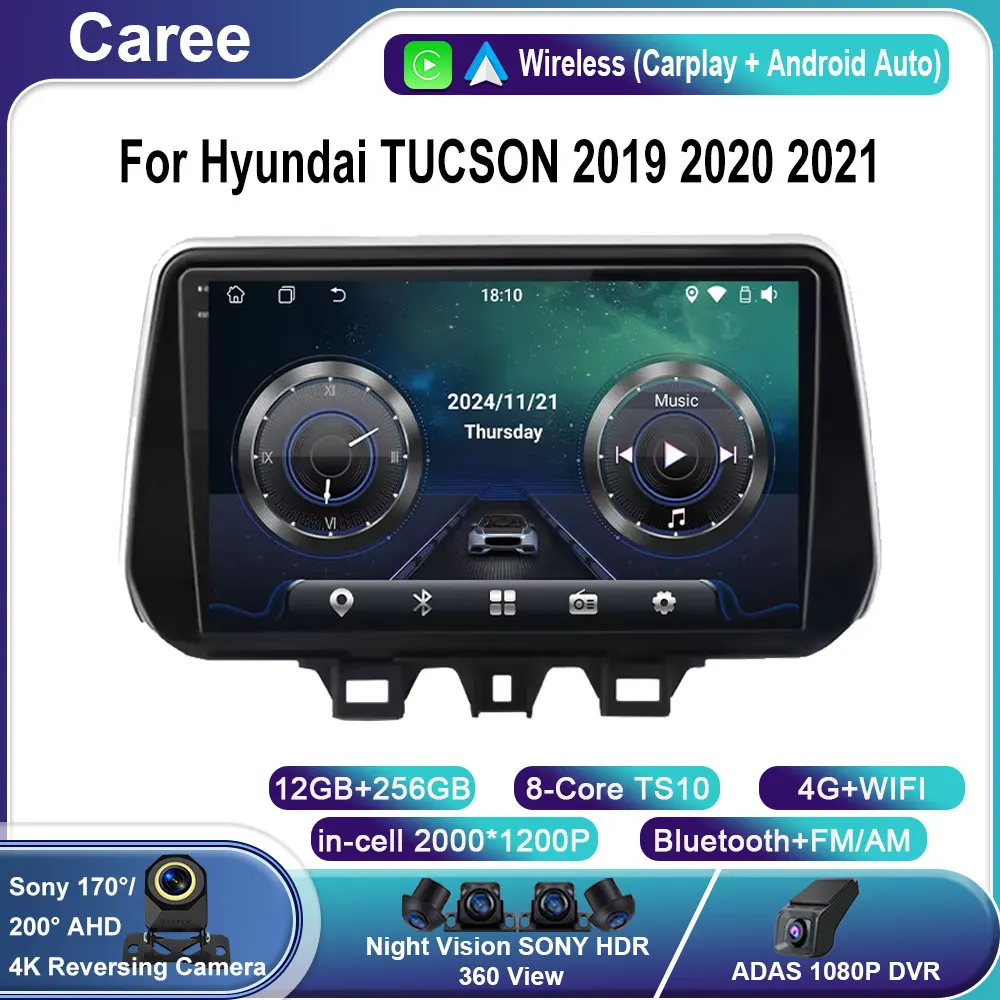 

For Hyundai TUCSON 2019 2020 2021 Android Auto Wireless Carplay Car Radio Multimedia Player GPS Navigation WIFI Stereo Head Unit