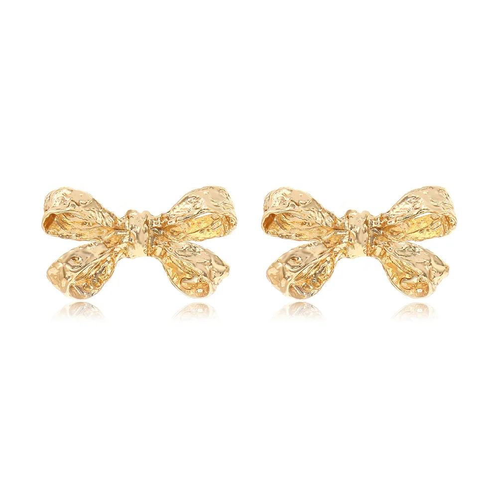 ZAA 2024 New Textured Metal Bow Stud Earrings for Women Retro Alloy Bow Knot Earrings- Fashion Jewelry Accessories