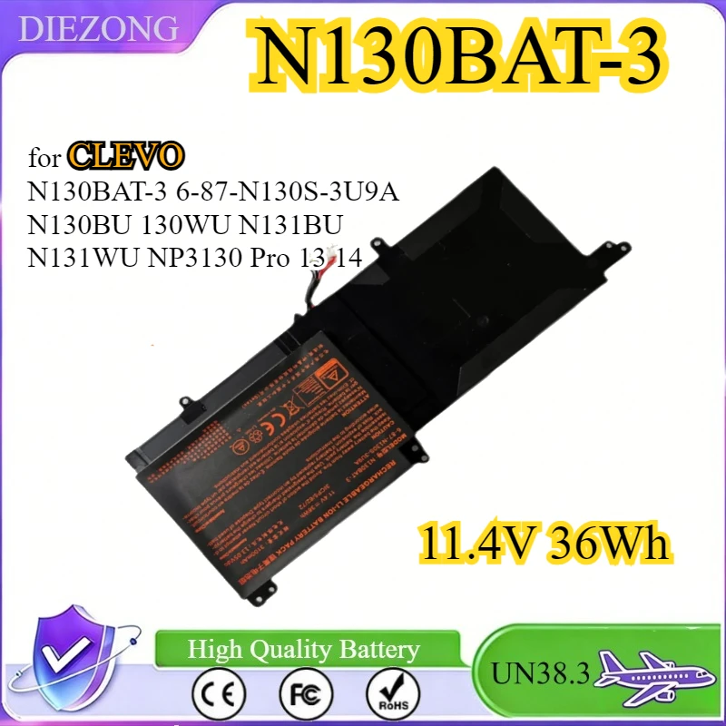 

N130BAT-3 Laptop Battery for CLEVO N130BAT-3 6-87-N130S-3U9A N130BU 130WU N131BU N131WU NP3130 Pro 13 14 11.4V 36Wh